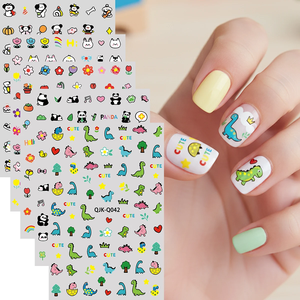 1 Pc Cartoon Animal Nail Stickers — Playful, Colorful Nail Decals Featuring Kittens, Puppies, Bunnies DIY Nail Art Decorations
