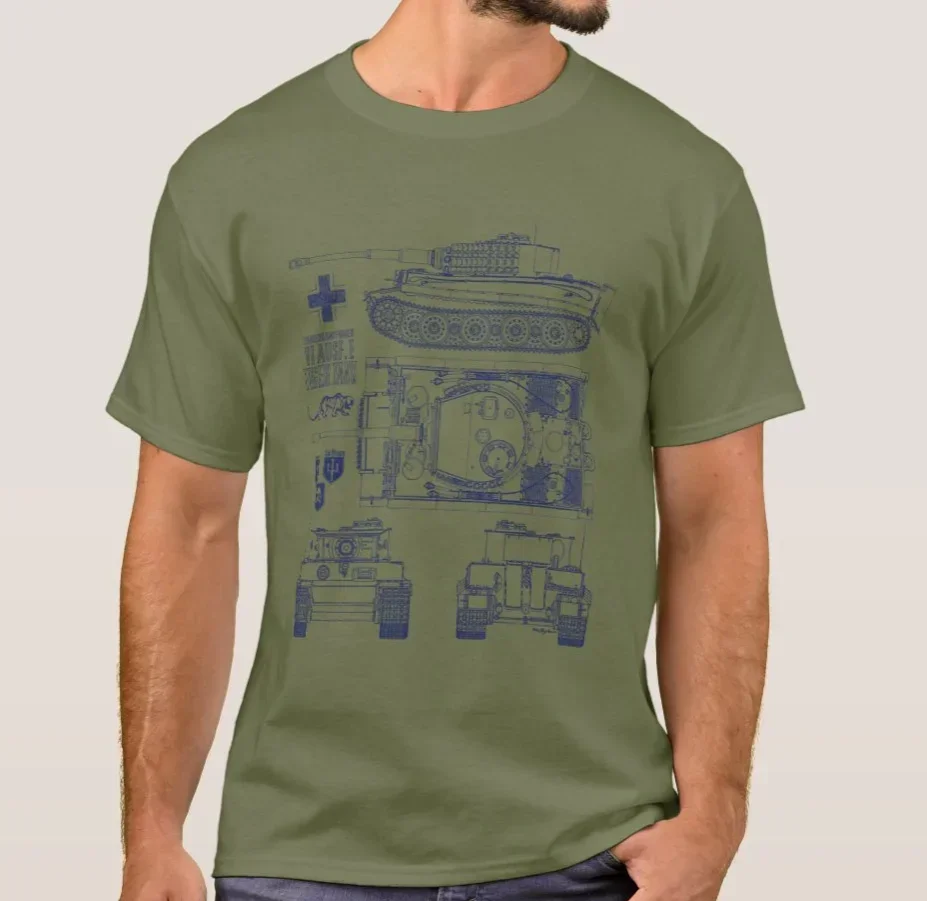 Wehrmacht Panzerkampfwagen VI Ausf. E Panzer Tiger Tank Blueprint T-Shirt. Summer Cotton Short Sleeve O-Neck Mens T Shirt New