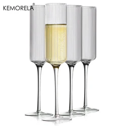 4PCS Striped Transparent Goblet Bar Cocktail Champagne Suitable For Party Decoration Handmade Striped Wine Glass Drinkware Set