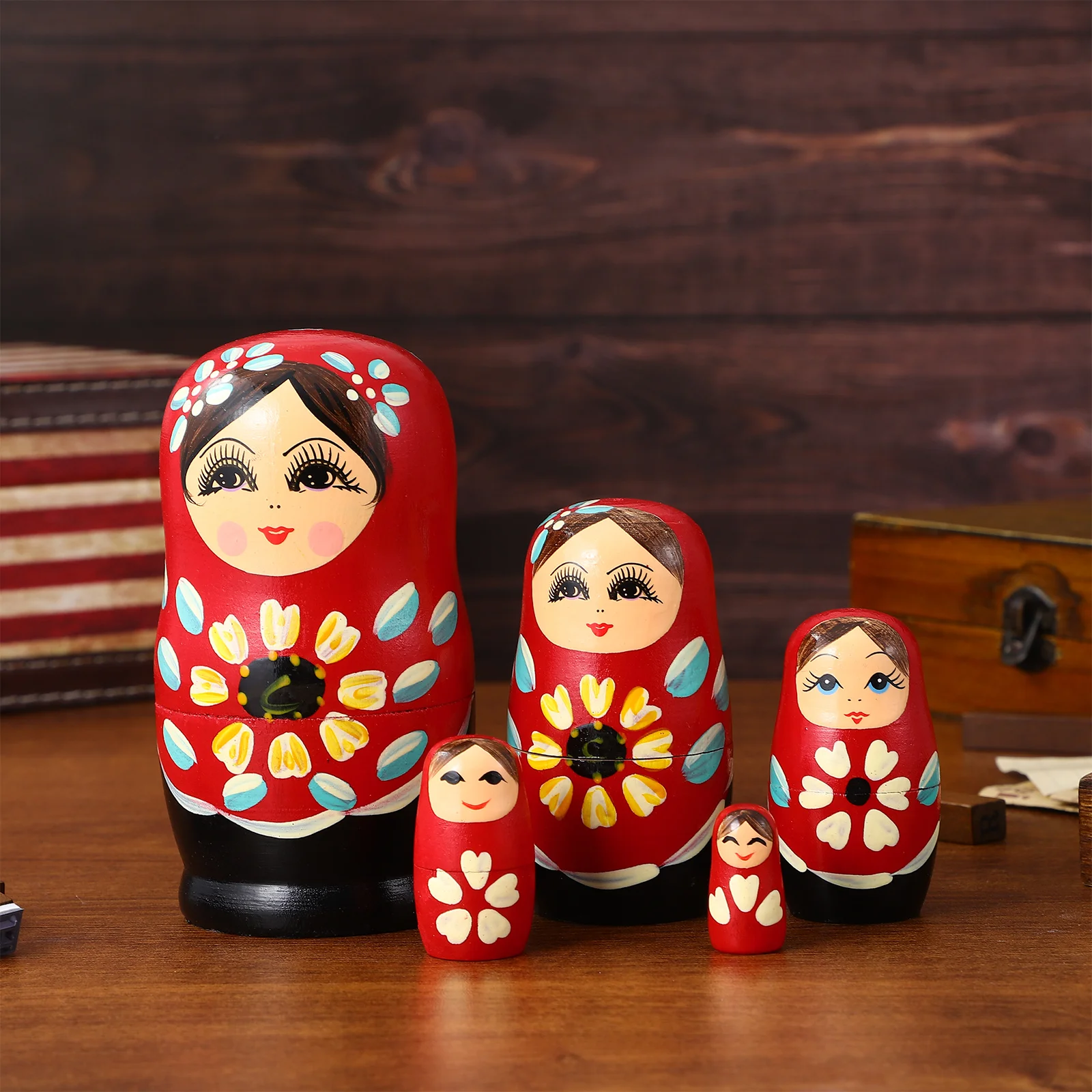 5 Pcs Cartoon Baby Matryoshka Bright Color Russian Nesting Dolls Wooden Stacking for Adult Small