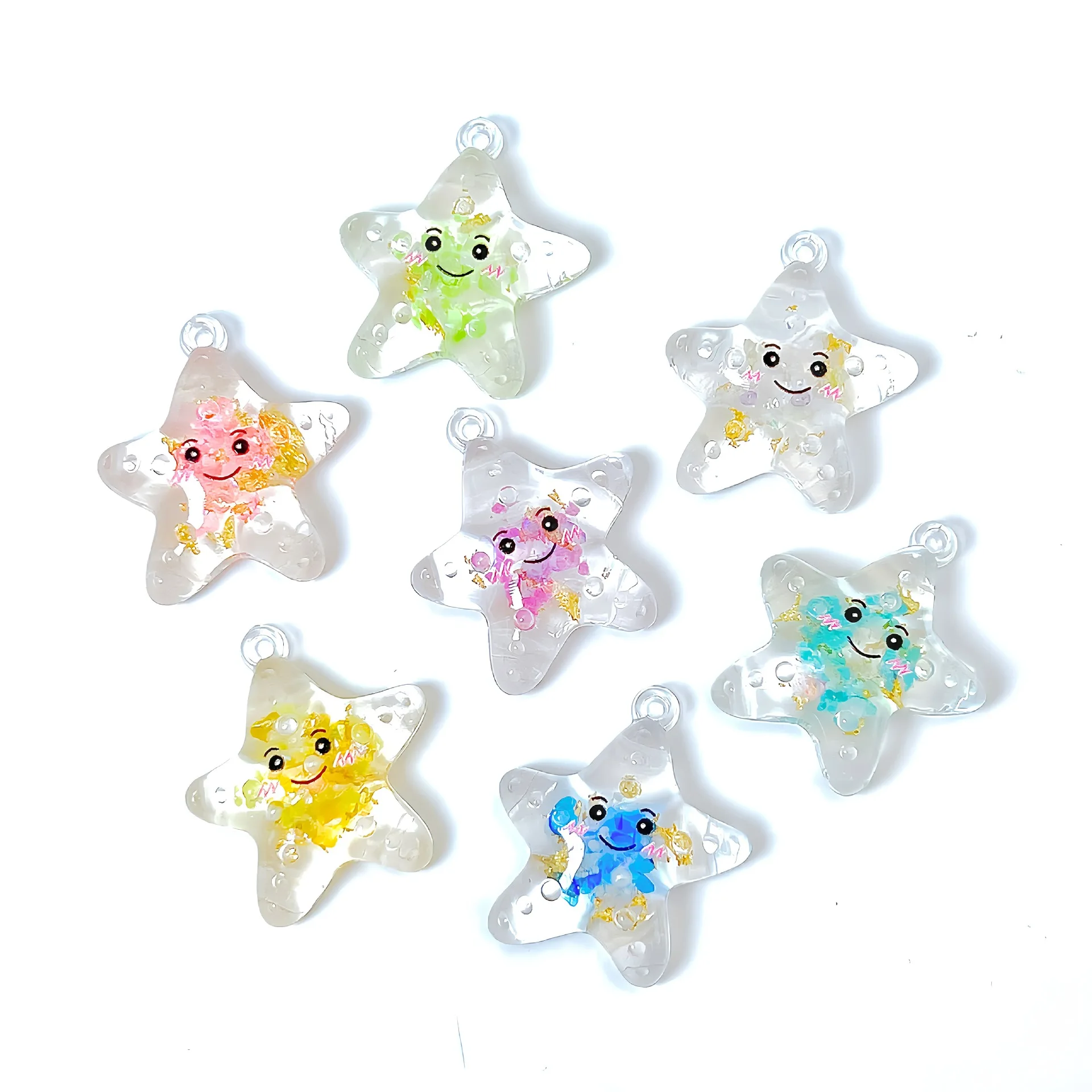 Estrelas pequenas luminosas pingente acrílico, brincos DIY, chaveiro, mochila, acessórios artesanais suprimentos, 10pcs