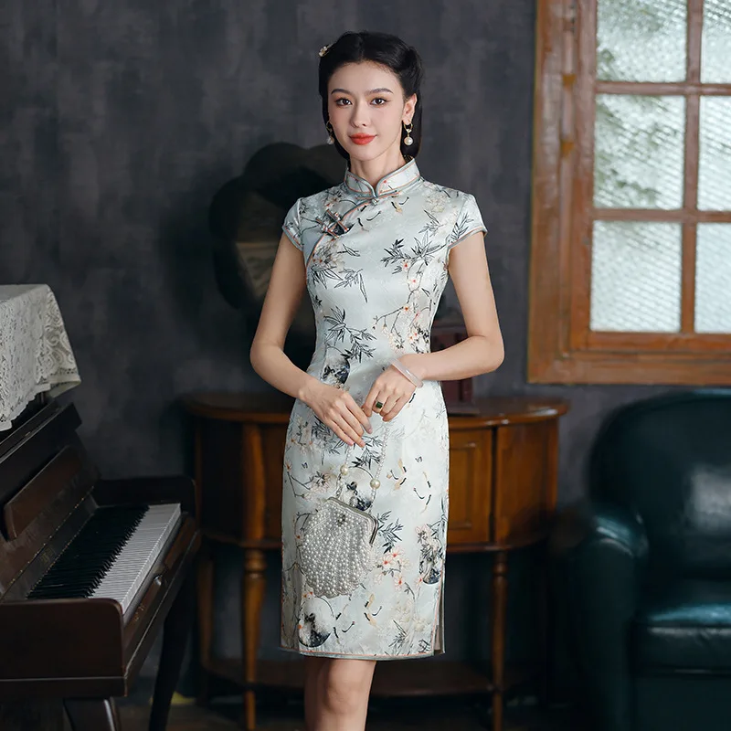 High Sense Silk Cheongsam Short and Small Stature New Retro Improved High Quality Real Silk Dress Dress