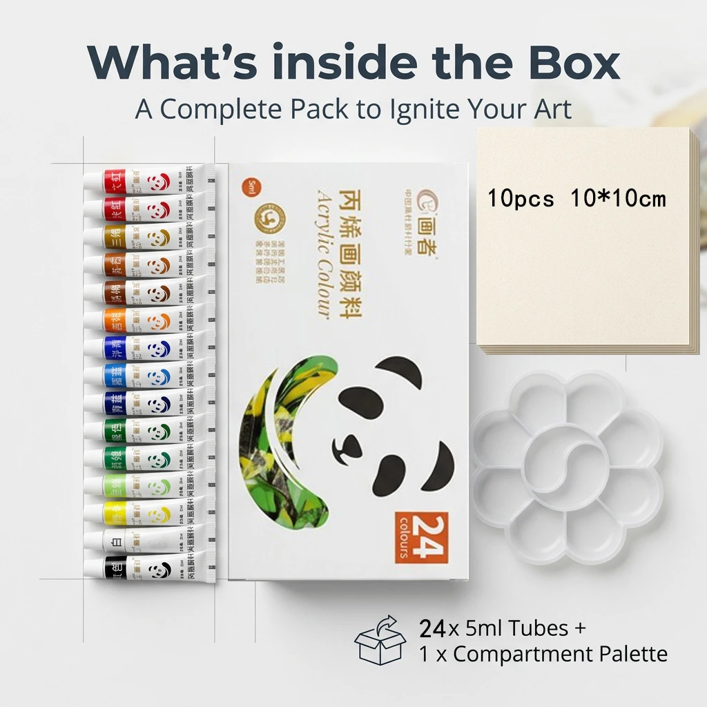 Acrylic Painting Kit 12/18/24 Colors 5ml Each Palette And 10 Sheets 10*10cm Watercolor Paper Suitable for Student Painting