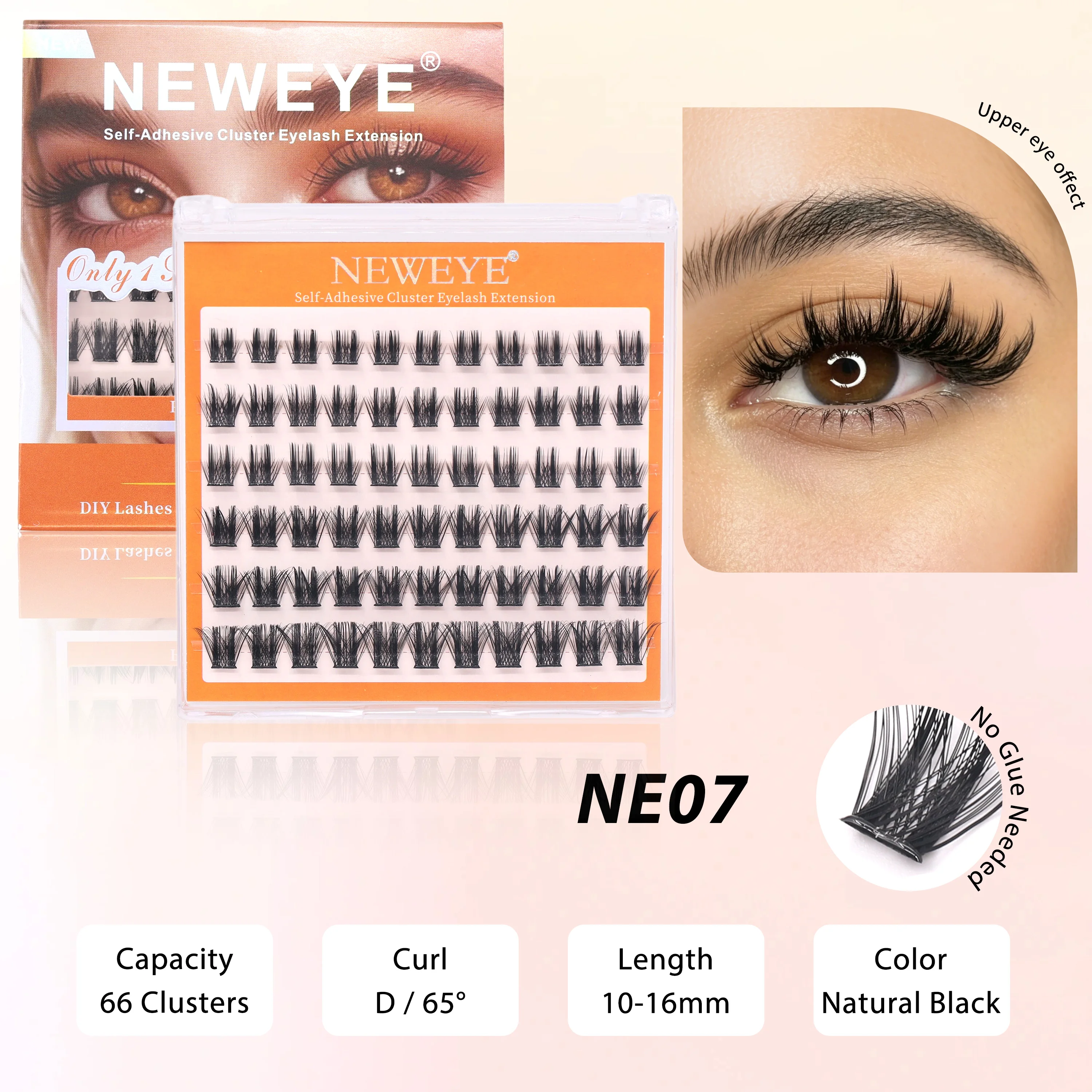 66 Clusters New Packing DIY Thick And Long Style No Glue Need Eyelash Extension Strong Adhesive Can Reuse 2-3 Times Easy Wear