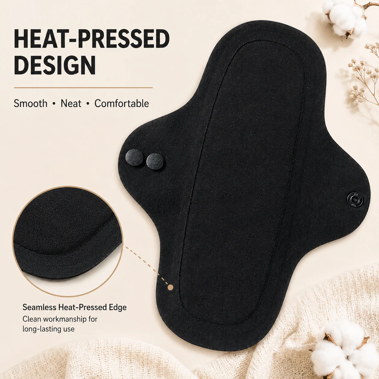6 Pieces Heat-Pressed Washable Reusable Cloth Pads, Soft Breathable Comfortable Design, Easy Care, Secure Snap Fit for Daily Use