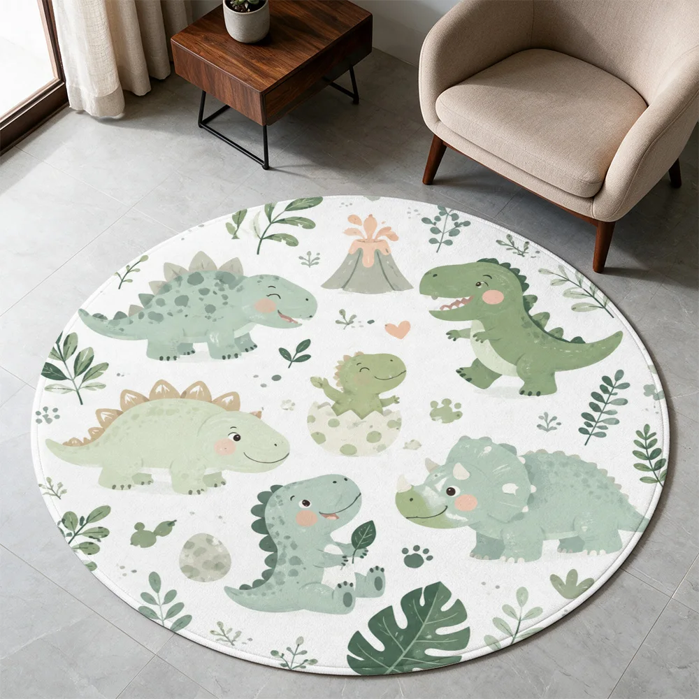 Cute Dinosaur Print Round Area Rug Nursery Play Mat Kids Toddler Room Decor Soft Washable Jungle Theme