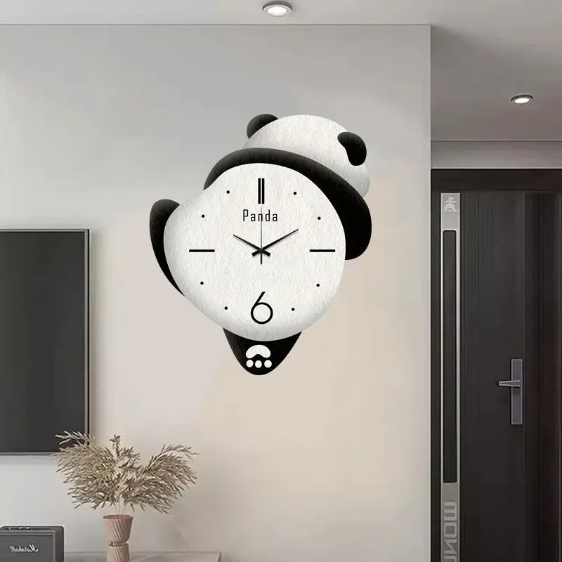 Cute Panda Clock Family Bedroom Cartoon Clock Decoration Children's Room Wall Hanging Clock Silent No Punch