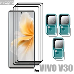 9D Curved Glass Protector For VIVO V30 Tempered Front Film and Soft Fiber Lens film For VIVO V30