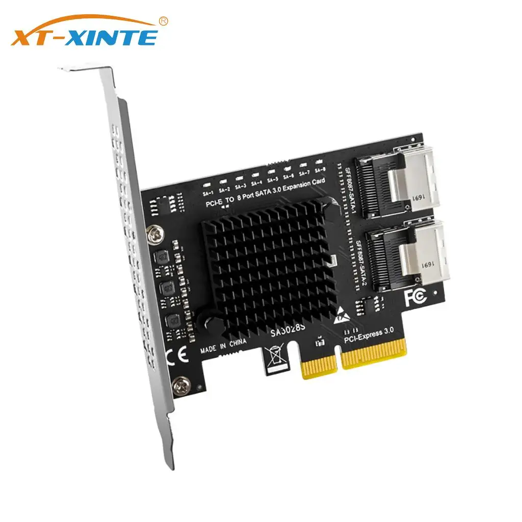 8 Port SATA 3.0 PCIe 3.0 X4 to Mini SAS Controller PCIe to SFF-8087 SATA 3 III 3.0 6Gbps ASM1166 Adapter Expansion Riser Card