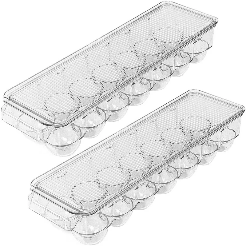 

Latest Egg Storage & Egg Tray 14 Egg Container With Lid & Handle For Refrigerator, (Clear, Pack Of 2)