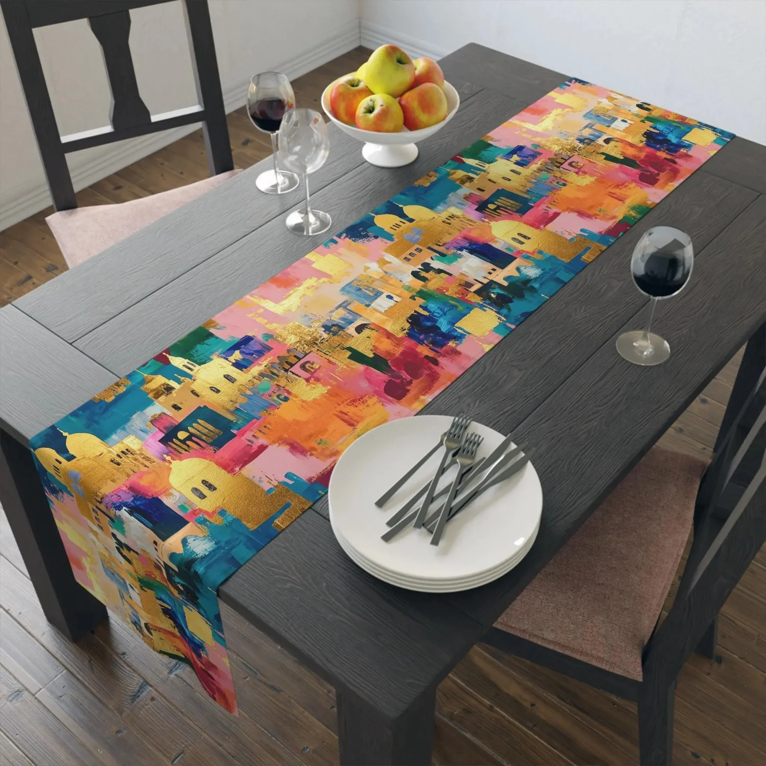 Judaica Gift Jerusalem Art Table Runner Cotton Jewish Gift for Home Decor Judaica Gifts Shabbat Israel Gift Table Runner