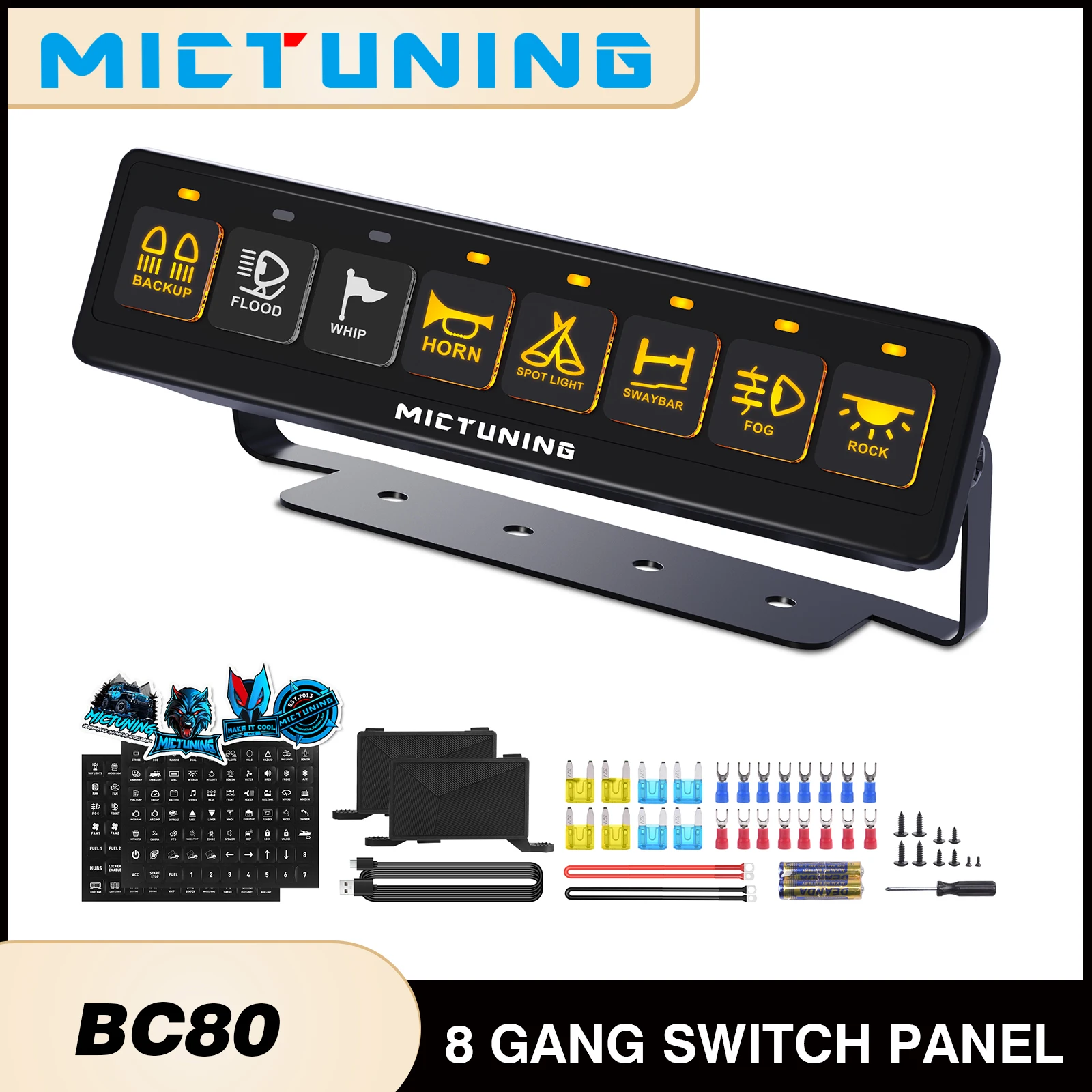 

MICTUNING 8 Gang Wireless Switch Panel,Dual Power Hubs,Auxiliary ON-OFF Relays Circuit Box,4 Control Modes 12V 24V For UTV Car