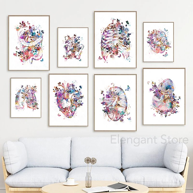 Physician Gift Medical Device Watercolor Art Painting Canvas Print Caduceus Stethoscope Microscope Poster Clinic Wall Art Decor