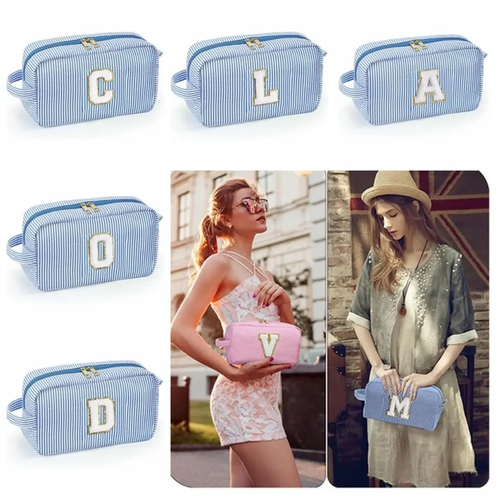 

Double Zipper Design Large Capacity Pencil Case Classified Storage 26 Letters Letter Makeup Bag Multifunctional Fashionable