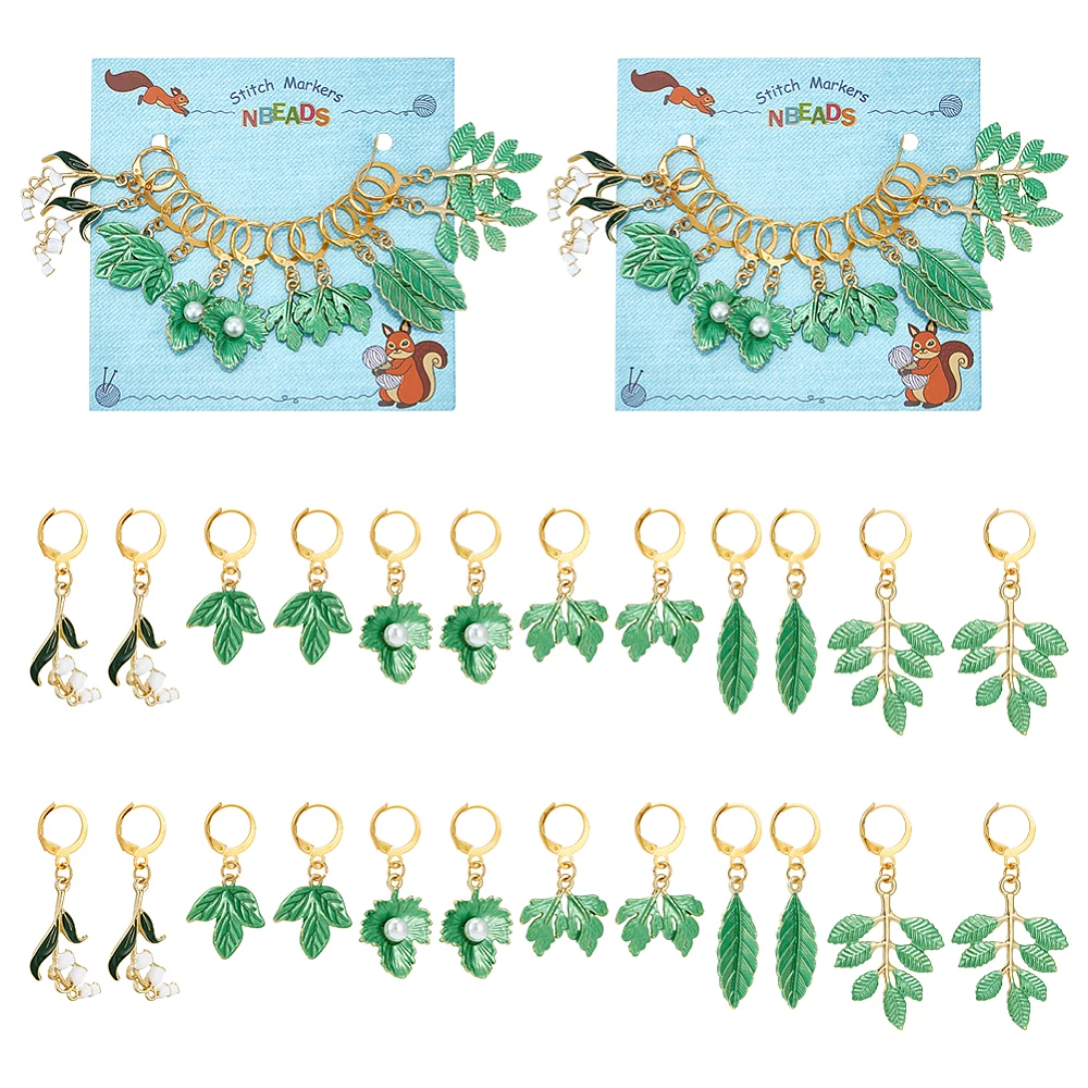 

24Pcs 6 Style Alloy Enamel with ABS Plastic Imitation Pearl Pendant Stitch Markers Crochet Leverback Hoop Charms Locking