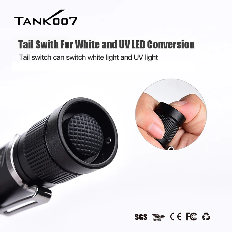 Tank007 Double Light 365nm UV White Flashlight LED 160 Lumens EDC High Power Anti-fake Detection Dual-light Torch