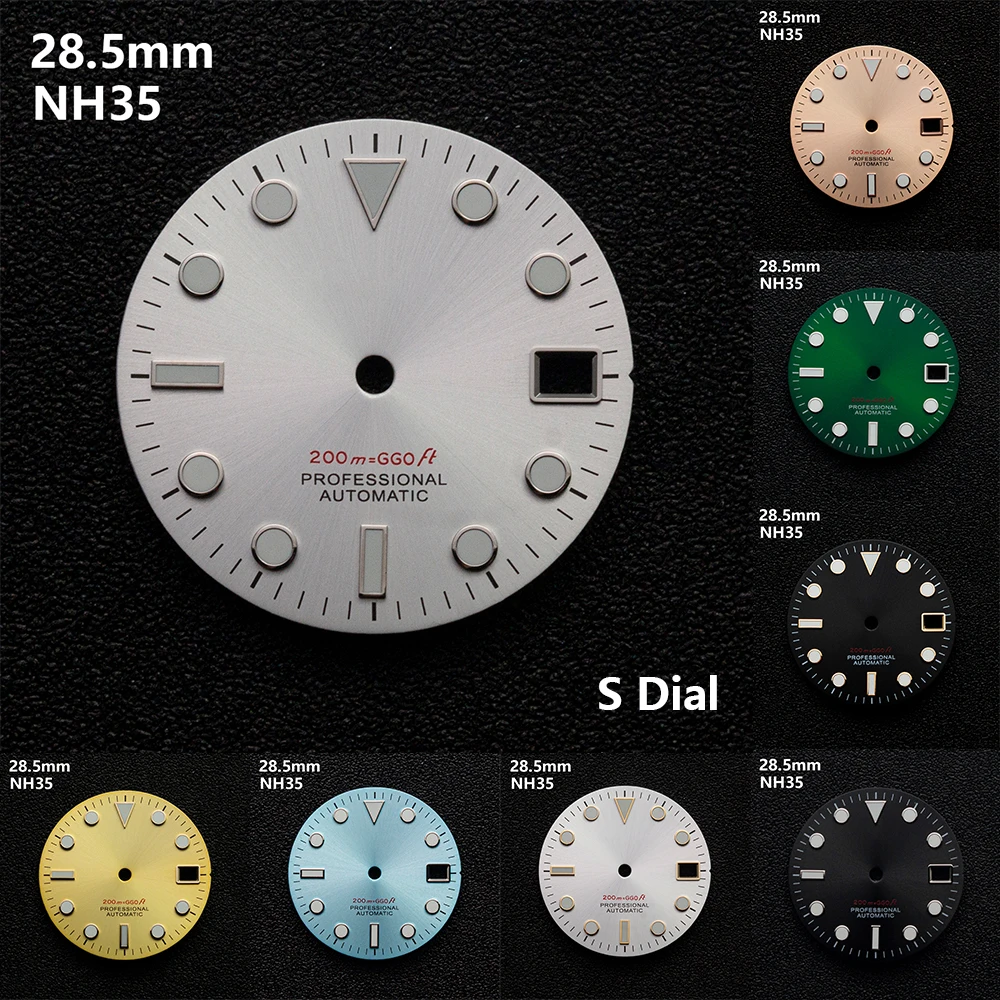 28,5 mm S Logo SUB Sunburst Dial Nadaje się do NH35/NH36 Japoński mechanizm Zielone świecące akcesoria do modyfikacji zegarka