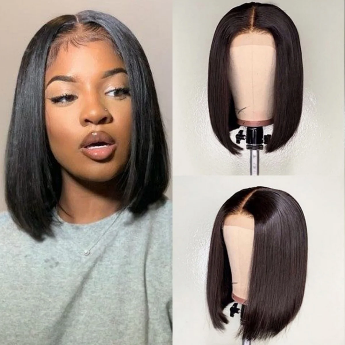 Short Bob Wig Human Hair 13x4x1 Lace Front Wigs Human Hair 180% Density Pre Plucked Women Wigs 13x1 Transparent Lace 12 Inch