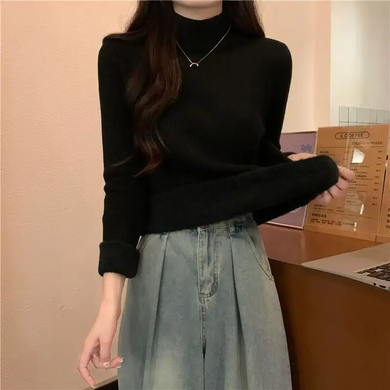 

Women's Thiened Long Sve One-Piece Fce Knitwear High Collar Autumn Winter Warm Base Layer irt Commute Sle Soft Fa...