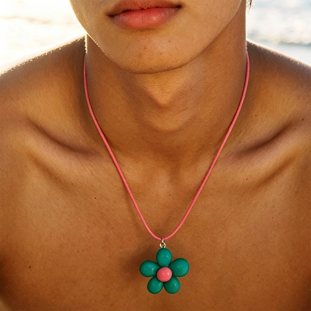 Cute Floral Pendant Sweet Multi Color Contrast Flower Rope Choker Necklace Daily Matching Jewelry For Teen Girls