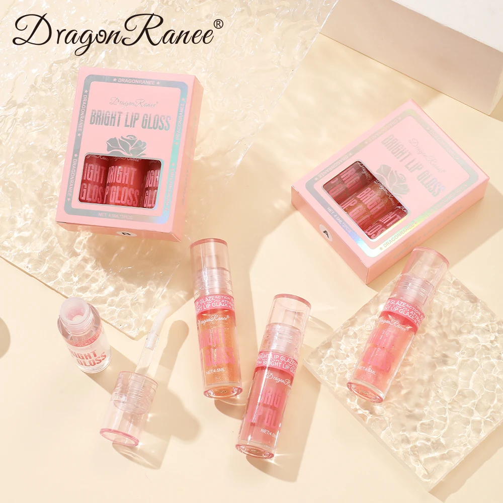 ドラゴンラニー 3ピース パールシマーリップグロスセット (大ブラシアプリケーター付き、グロッシーミラーフィニッシュリップグロス)