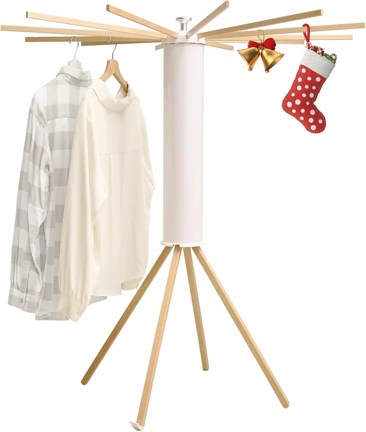 

Clothes Drying Rack Portable,Foldable Drying Rack Clothing with 12 Wood Drying Arms, Standing Laundry Hanger Rack Round