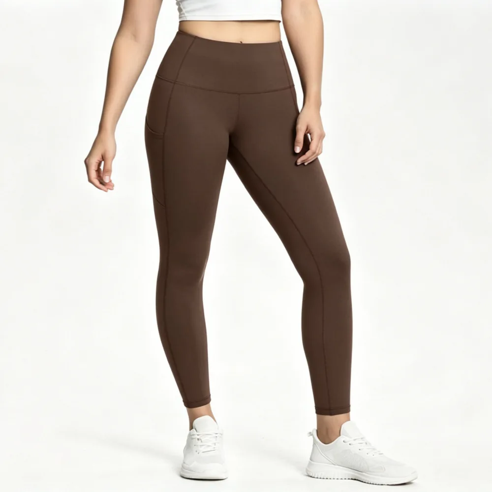 Breathable Yoga Leggings High Waist With Side Pockets Womens Athletic Workout Trousers Stretchy Slim Fitness Running Pants
