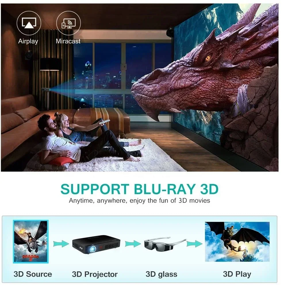 

2026 Pocket Projector Android DLP Projectors Hd 4k 1080p Home Theater 3500lmumes Auto Focus Built-in Battery