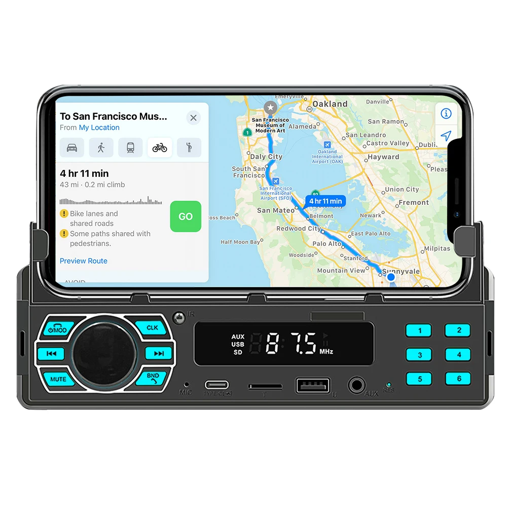 Podofo 1 Din autoradio stereo digitale Bluetooth audio muziek stereo FM Type-C AUX universele auto MP3 multimedia intelligente speler - afbeelding 2