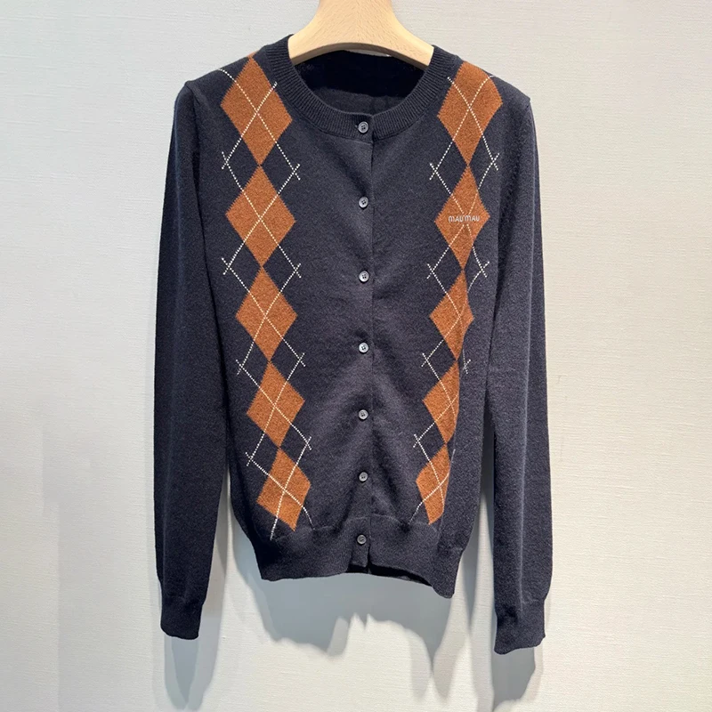 

High-End Women's Knitted Open Cardigan Loose Long Sve Diamond id Slimming Versatile Top Korean Sle Ciwalk Faion