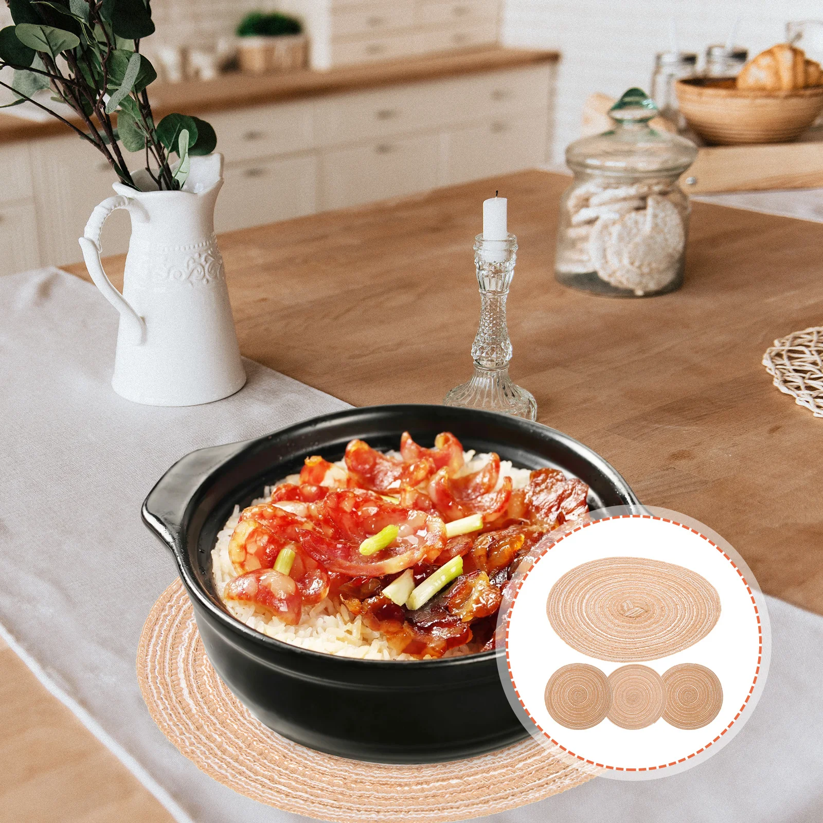 

4pcs Round Thickened Non-Slip Thread Mug Mat Heat Insulation Pads For Home Coffee Cup Coaster Table Decor Restaurant Bar Use