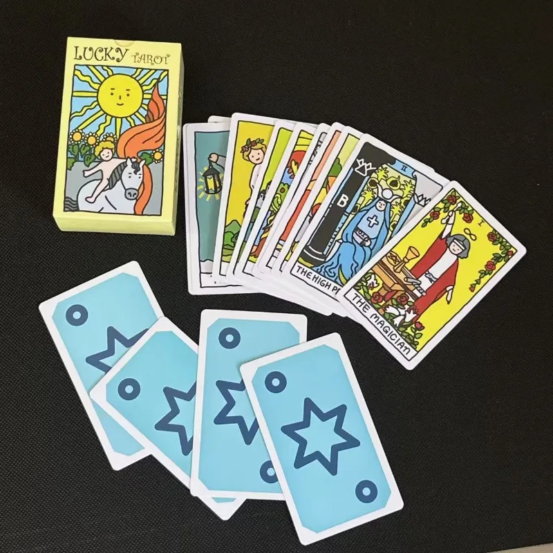 Luck Cartoon Tarot Cards 78Pcs West Tarot Deck with Guidebook Party Board Game Cards for Friend Gathering Divination