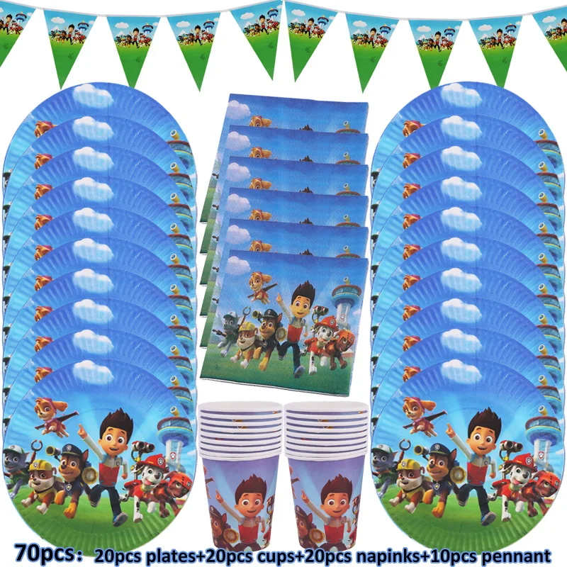 Neue Paw Patrol Geburtstagsparty-Dekorationen: Pappteller, Becher, Servietten, Tischdecke, Tischgeschirr, Paw Patrol Happy Birthday Party-Zubehör – Detail 4
