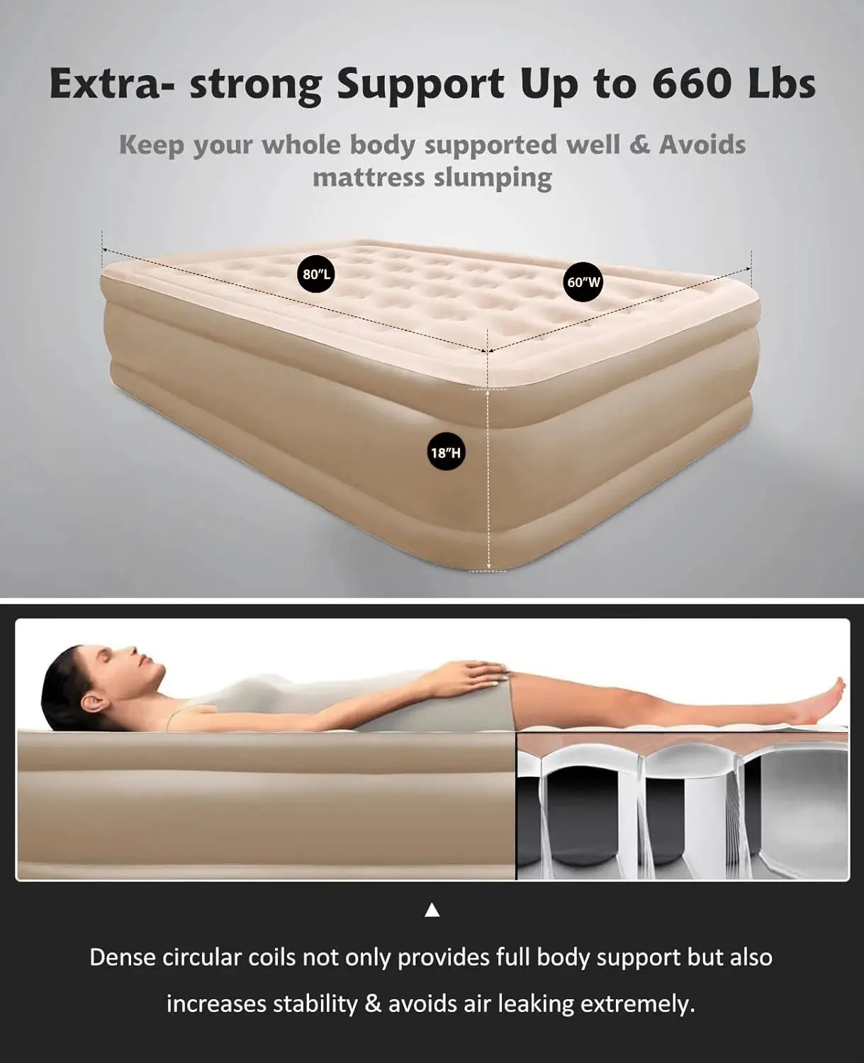 Air Mattress with Built-in Pump Double Height Inflatable Mattress for Home Camping Durable Blow Up Bed with Dual Pump Airbed 