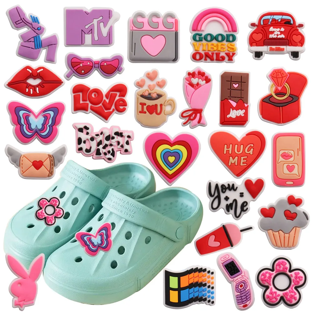 1-25Pcs PVC Butterfly Drinks Mobile Phone Hug Me DIY Prettycute  Slipper Shoe Button Woman Buckle Clog Shoe Decorations