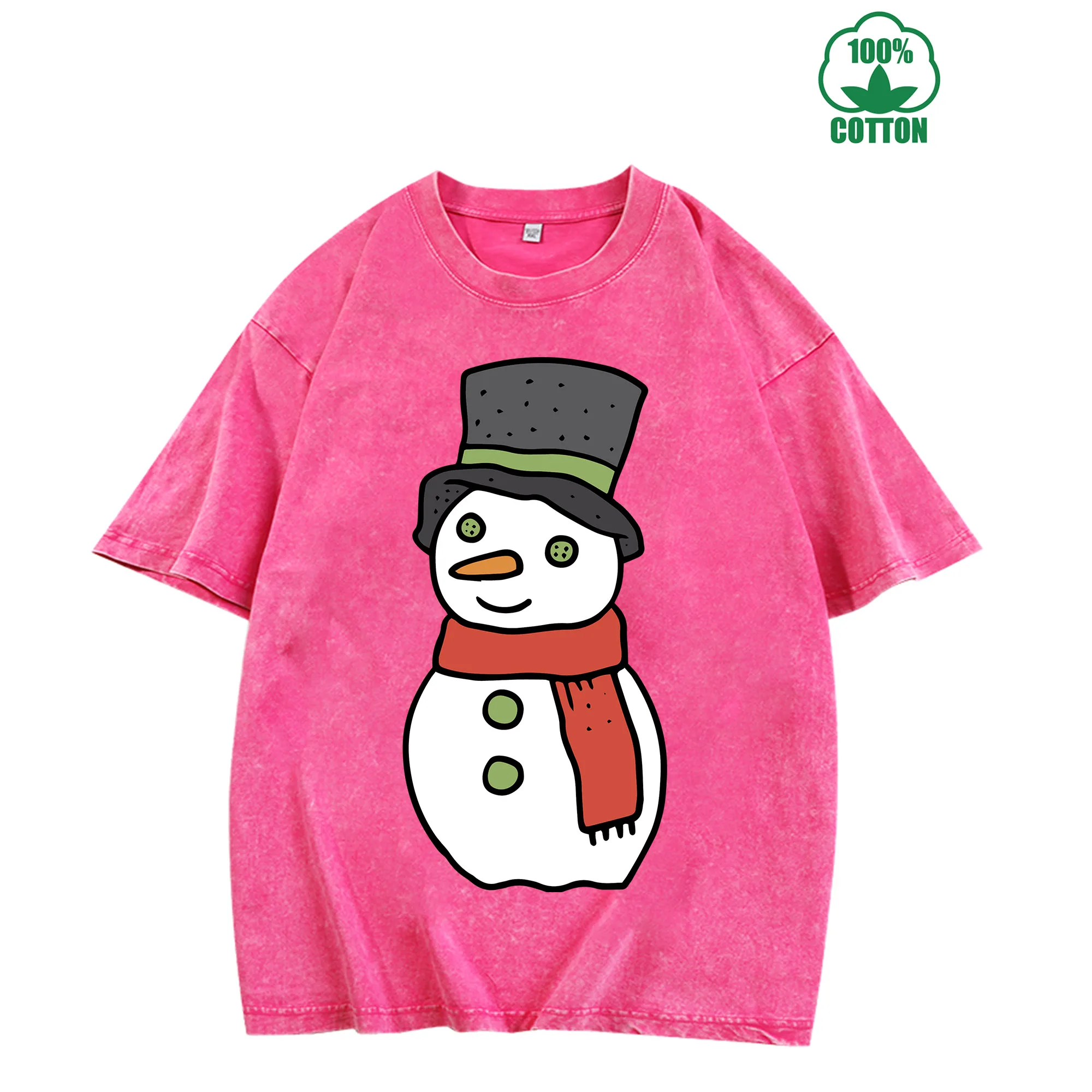 

Christmas Snowman Graphic Print Vintage Washed T-Shirt 230g 100% Cotton Unisex Comfortable Oversized Streetwear