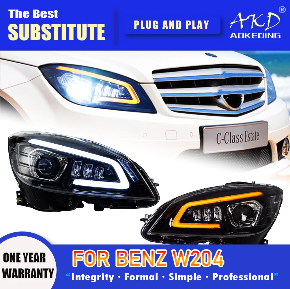 

AKD Head Lamp for Benz W204 LED Headlight 2007-2011 Headlights c200 c260 c300 DRL Turn Signal High Beam Angel Eye Projector Lens