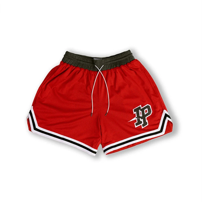 American Casual Sports Shorts New Spliced Men\'s Four-Point Shorts Summer Basketball Shorts Letter Embroidery Mid-Waist Pants