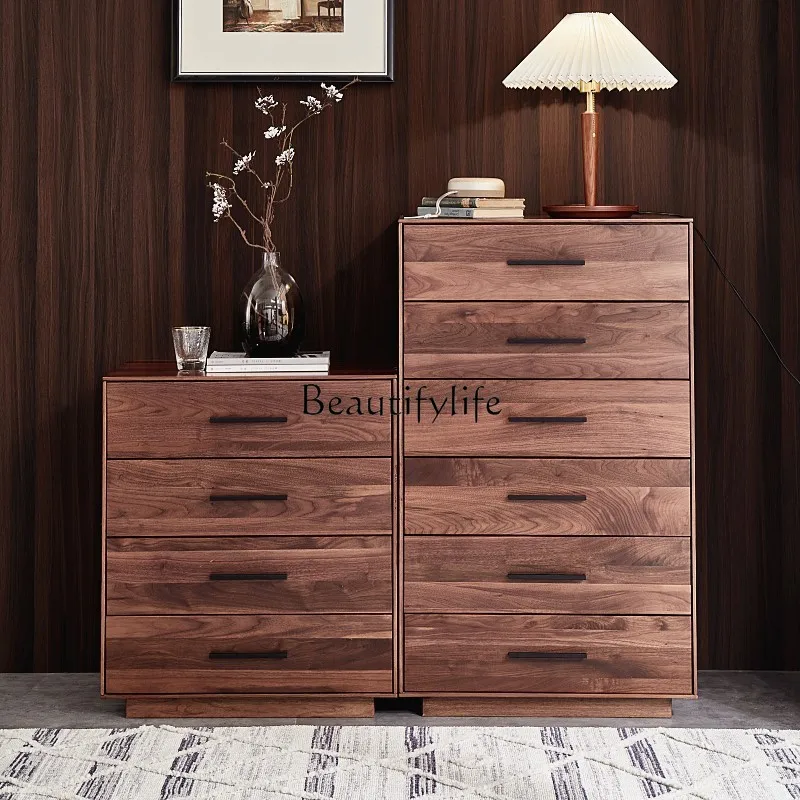 Black Walnut Five-Drawer Wooden Chest of Drawers Bedroom Solid Wood Locker