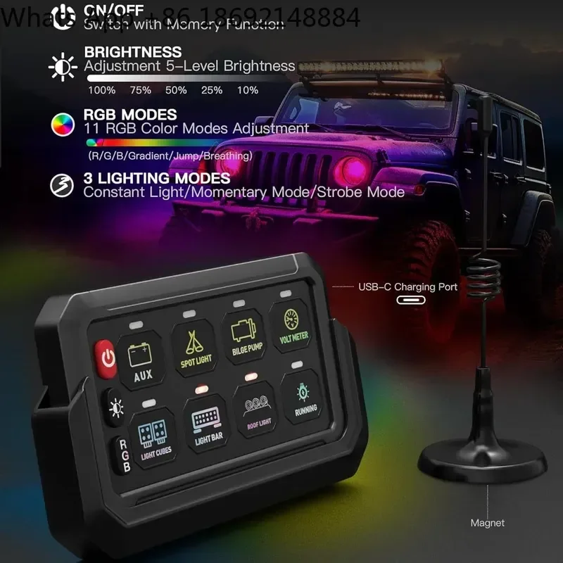 8-Key Wireless Group Switch Panel Eight-Way Touch Switch Panel for RV Yacht Conversion RGB for