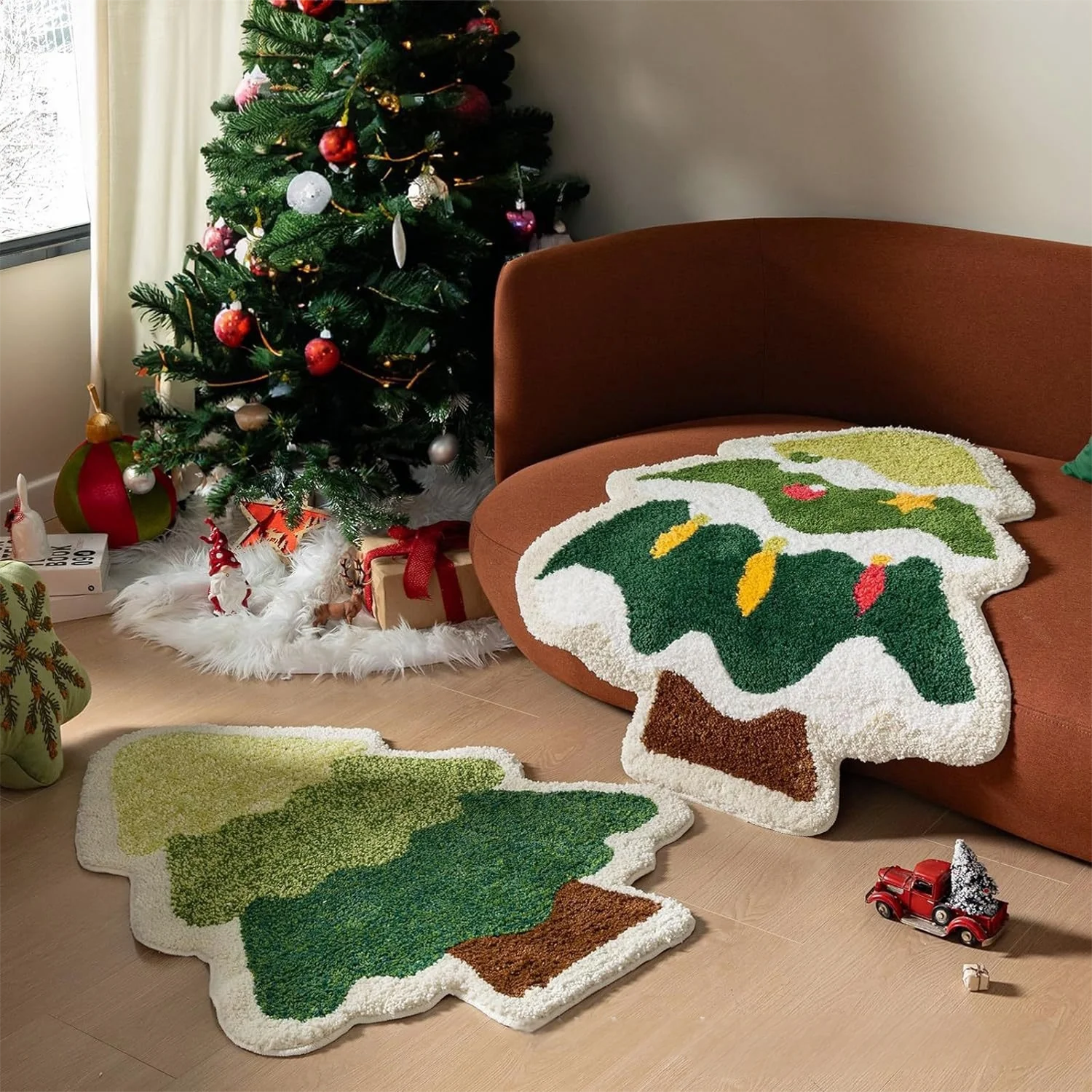 VIKAMA Nordic Shaped Christmas Tree Imitation Cashmere Carpet Home Living Room Bedroom Bed Dirt Resistant Carpet Home Decoration