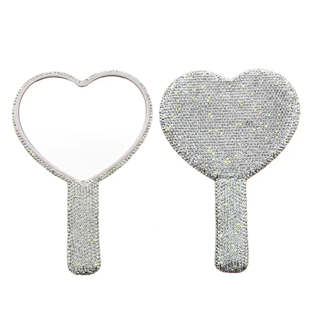 Diamond Handheld Make-upspiegel Liefde Hart Spiegel Vrouwelijk Handvat Make-up Cosmetische Schoonheidstools Handheld Vanity Meisjes Make-up Spiegel