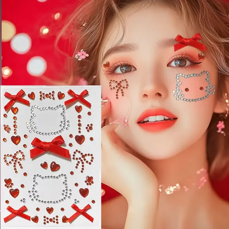 Rhinestone Ribbon Bow Face Stickers Self-Adhesive DIY Eye/Body Makeup Decor Fashion Accessories Tattoos Stickers