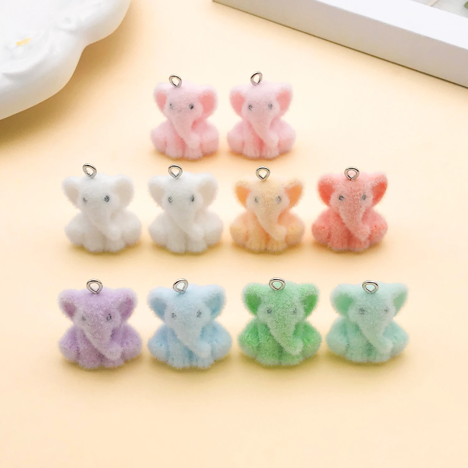 Breloques en résine floquée en forme de petit éléphant, 2/10 pièces, pour la fabrication de bijoux, accessoires pour bracelets, colliers, boucles d'oreilles, DIY