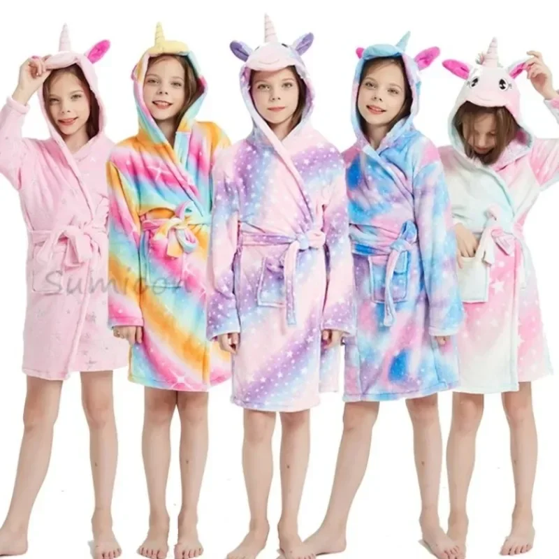 Winter Christmas Bath Robe For Girls Pajamas Animal Unicorn Robes Children Dressing Gown Boys Sleepwear Kids Bathrobe 4 6 8 10Y