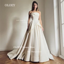 OLOEY-Robe de mariée sans bretelles en taffetas, ivoire, simple, plissée, soyeuse, pour patients, quel que soit le corset personnalisé