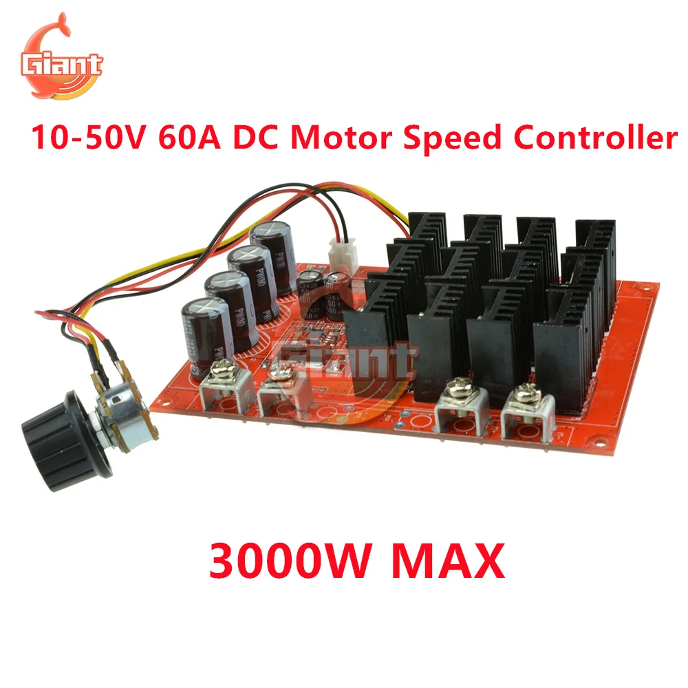 10-50V 60A DC Motor Speed Controller PWM HHO RC Speed Control 12V 24V 48V 3000W MAX Voltage Regulator High Power Drive Module