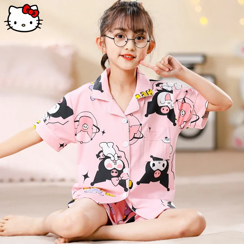 

Kawaii Sanrio Hello Kitty Home Clothes Kuromi My Melody Cute Summer Children's Short-sleeved Pajamas Air-conditioning Clothes