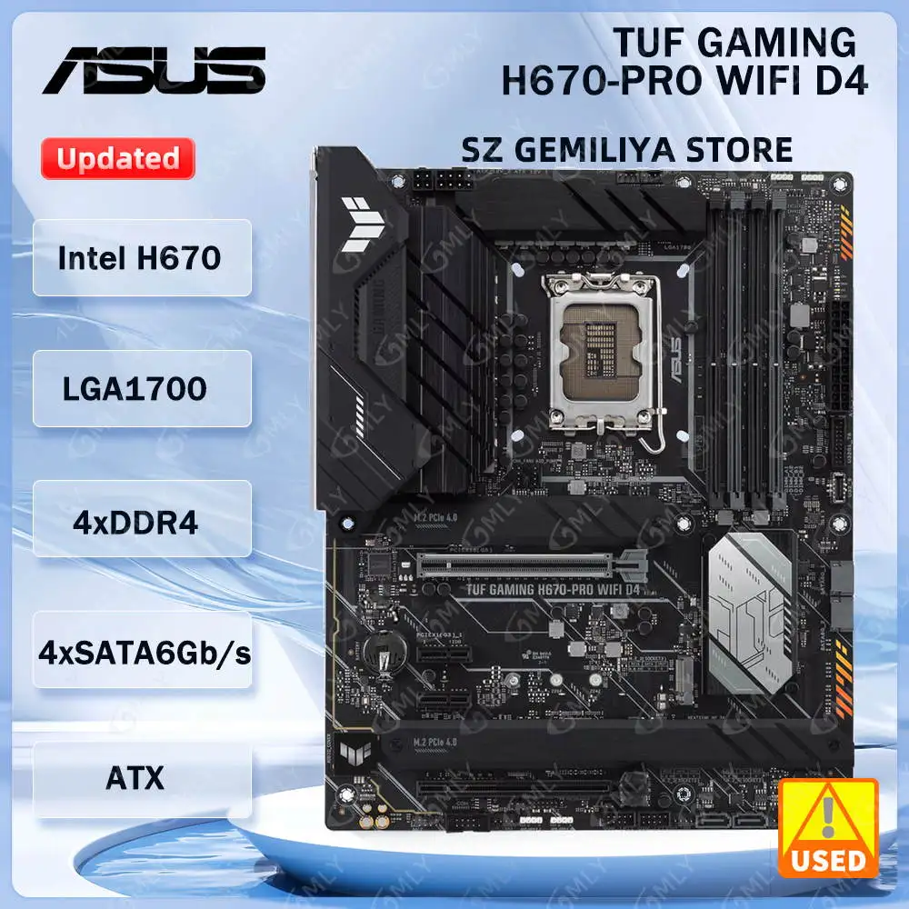 

Материнская плата ASUS TUF GAMING H670-PRO WIFI D4 Intel H670 LGA 1700 ATX PCIe 5,0 слотов M.2 с поддержкой процессора i9-14900F i7-14700F i5-12500