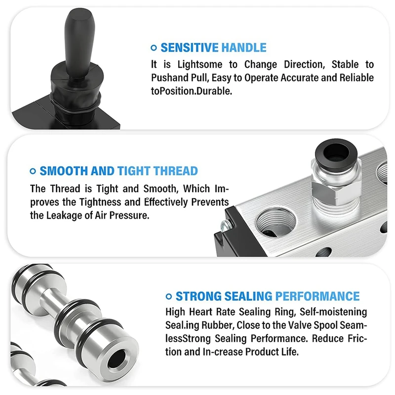 1/4Inch NPT 5 Way 3 Position Air Hand Lever Operated Valve Pneumatic Solenoid Valve Manual Control Push-Pull